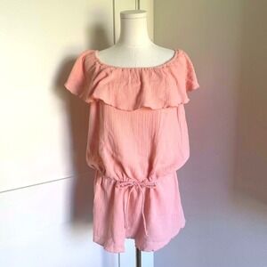 Eberjey‎ Nomad Tula Linen Romper Off Shoulder Lounge Coverup $98 NWOT M/L Peach